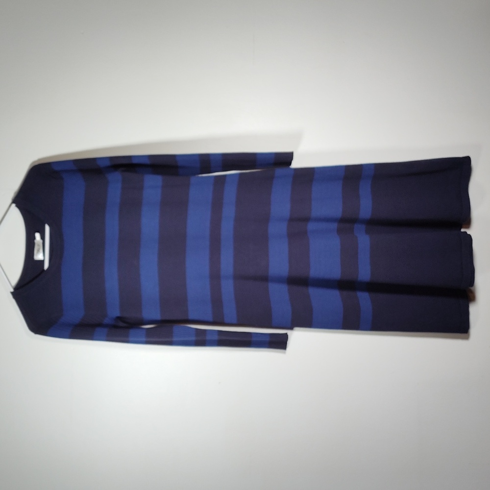 Eliza J. navy blue striped long‎ sleeve knit sweater dress midi casual large